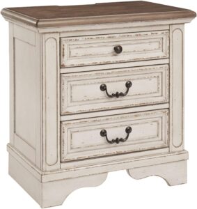 French Country 3 Drawer Nightstand with Electrical Outlets & USB Ports, Chipped White